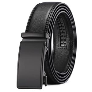 SENDEFN Men's Leather Belt Automatic Ratchet Buckle Slide Belt for Dress Casual Trim to Fit with Gift Box(A-black-31)