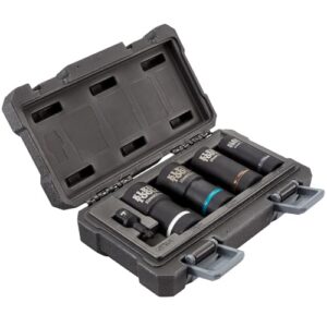 Klein Tools 66050E Metric Socket Set, Impact with 1/2-Inch Drive, 12-Point Deep Sockets, 5-Piece Set, Includes Carrying Case