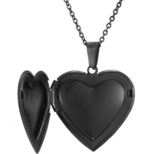 jude jewelers stainless steel heart shaped locket style statement party wedding promise anniversary pendant necklace (black)