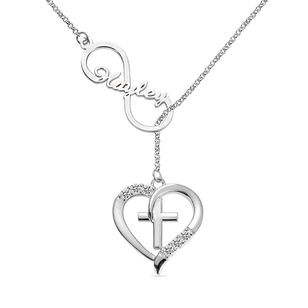 AILIN Personalized Heart Cross Infinity Name Necklace 925 Sterling Silver Custom Engrave and Birthstone Necklaces Birthday Gifts For Women Girlfriends Mother Daughter Men