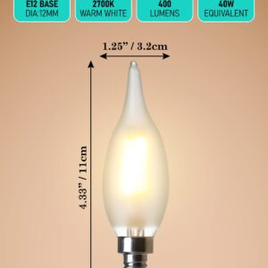 AMDTU E12 40 Watt Equivalent Frosted Small Base LED Bulb Candelabra Candle CA10 Dimmable Chandelier Light Ideal for Dining Rooms Living Rooms and bedrooms Long Lasting Light for Cozy Settings