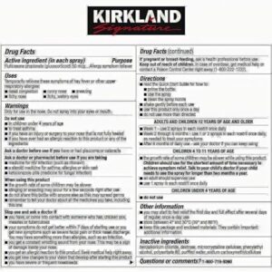 KIRKLAND SIGNATURE Aller-Flo Fluticasone Propionate (Glucorticoid) 5 Bottles x 120 Metered Sprays 0.54 Fl OZ per Bottle (15.8 mL x 5) 2.70 OZ Total (79 mL Total) 600 Total Sprays Total, 1-Pack