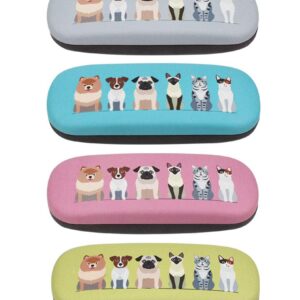 JAVOedge [4 PACK], Printed Front and Back Dogs Pattern Durable Hard Clamshell Eyeglass Storage Case w/Microfiber Cloth