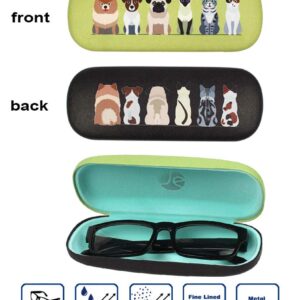 JAVOedge [4 PACK], Printed Front and Back Dogs Pattern Durable Hard Clamshell Eyeglass Storage Case w/Microfiber Cloth