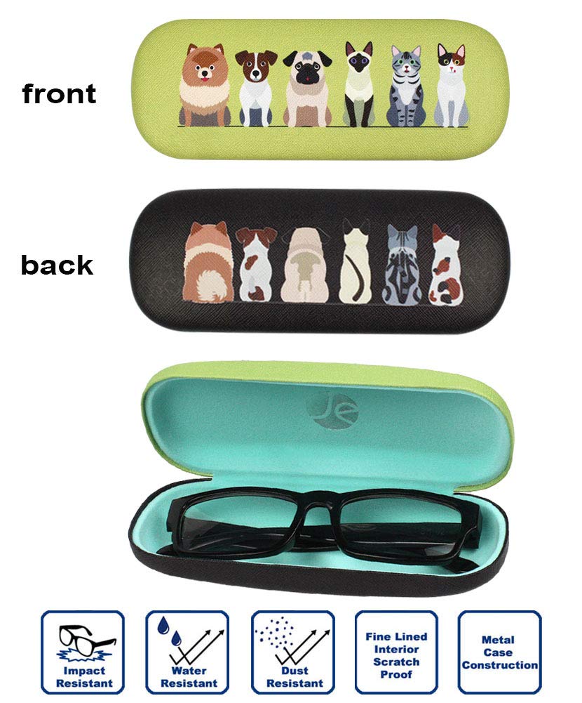 JAVOedge [4 PACK], Printed Front and Back Dogs Pattern Durable Hard Clamshell Eyeglass Storage Case w/Microfiber Cloth