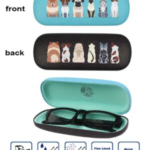 JAVOedge [4 PACK], Printed Front and Back Dogs Pattern Durable Hard Clamshell Eyeglass Storage Case w/Microfiber Cloth