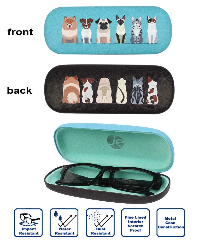 JAVOedge [4 PACK], Printed Front and Back Dogs Pattern Durable Hard Clamshell Eyeglass Storage Case w/Microfiber Cloth