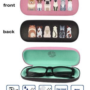 JAVOedge [4 PACK], Printed Front and Back Dogs Pattern Durable Hard Clamshell Eyeglass Storage Case w/Microfiber Cloth