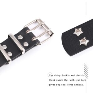 Yalice Double Grommet Leather Belts for Women Star Studded Belt for Jeans Pants Punk Waist Belt for Men (Black)