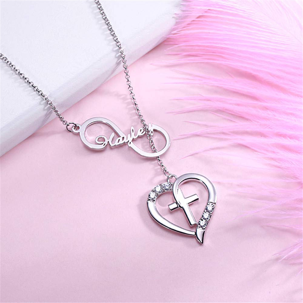 AILIN Personalized Heart Cross Infinity Name Necklace 925 Sterling Silver Custom Engrave and Birthstone Necklaces Birthday Gifts For Women Girlfriends Mother Daughter Men