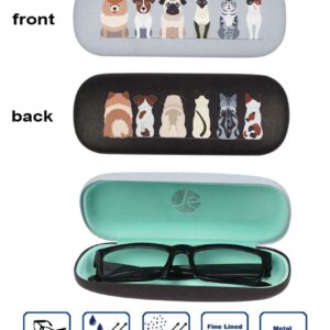 JAVOedge [4 PACK], Printed Front and Back Dogs Pattern Durable Hard Clamshell Eyeglass Storage Case w/Microfiber Cloth