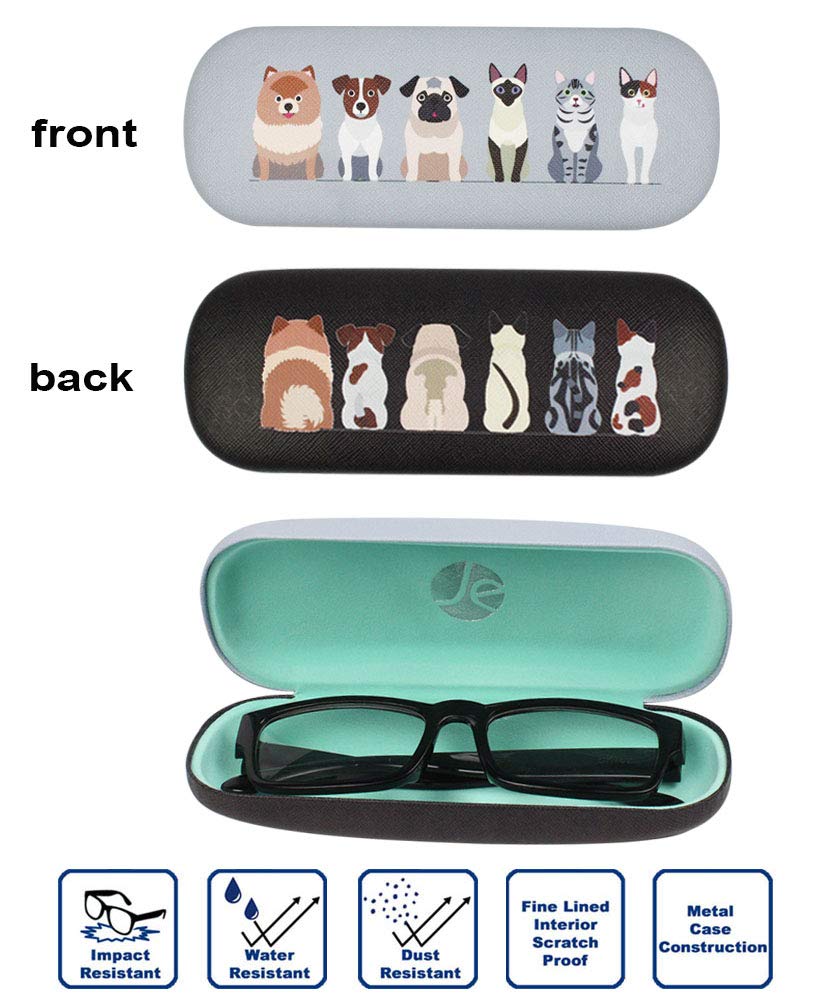 JAVOedge [4 PACK], Printed Front and Back Dogs Pattern Durable Hard Clamshell Eyeglass Storage Case w/Microfiber Cloth