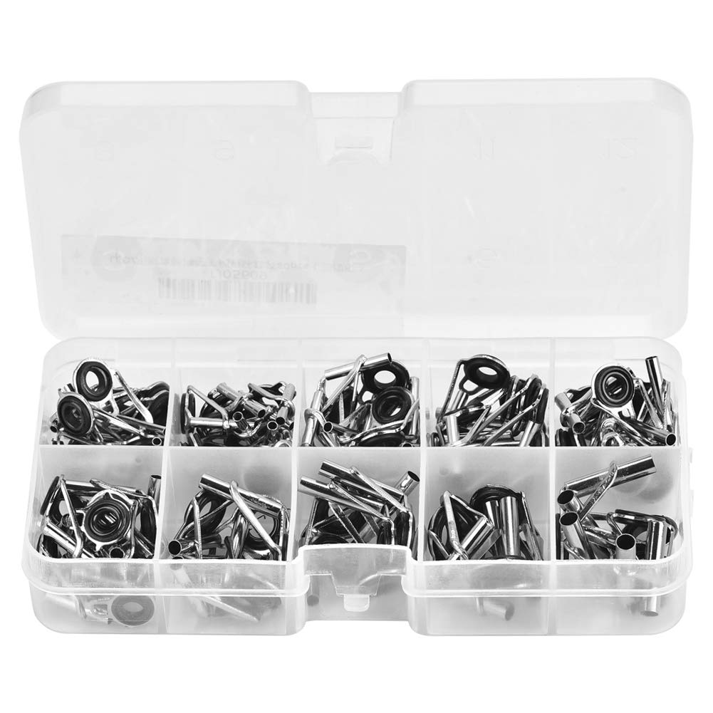 Health Gear Fishing Rod Guides, Fishing Rod Tip Repair DIY Kit 80Pcs Stainless Steel Ceramic Fishing Rod Tips Repair Accessory, 10 Sizes in a Box