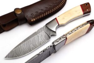 randy damascus steel hunting knife best damascus skinning for hunting and camping knife with leather sheath (9022) over all 9 inches