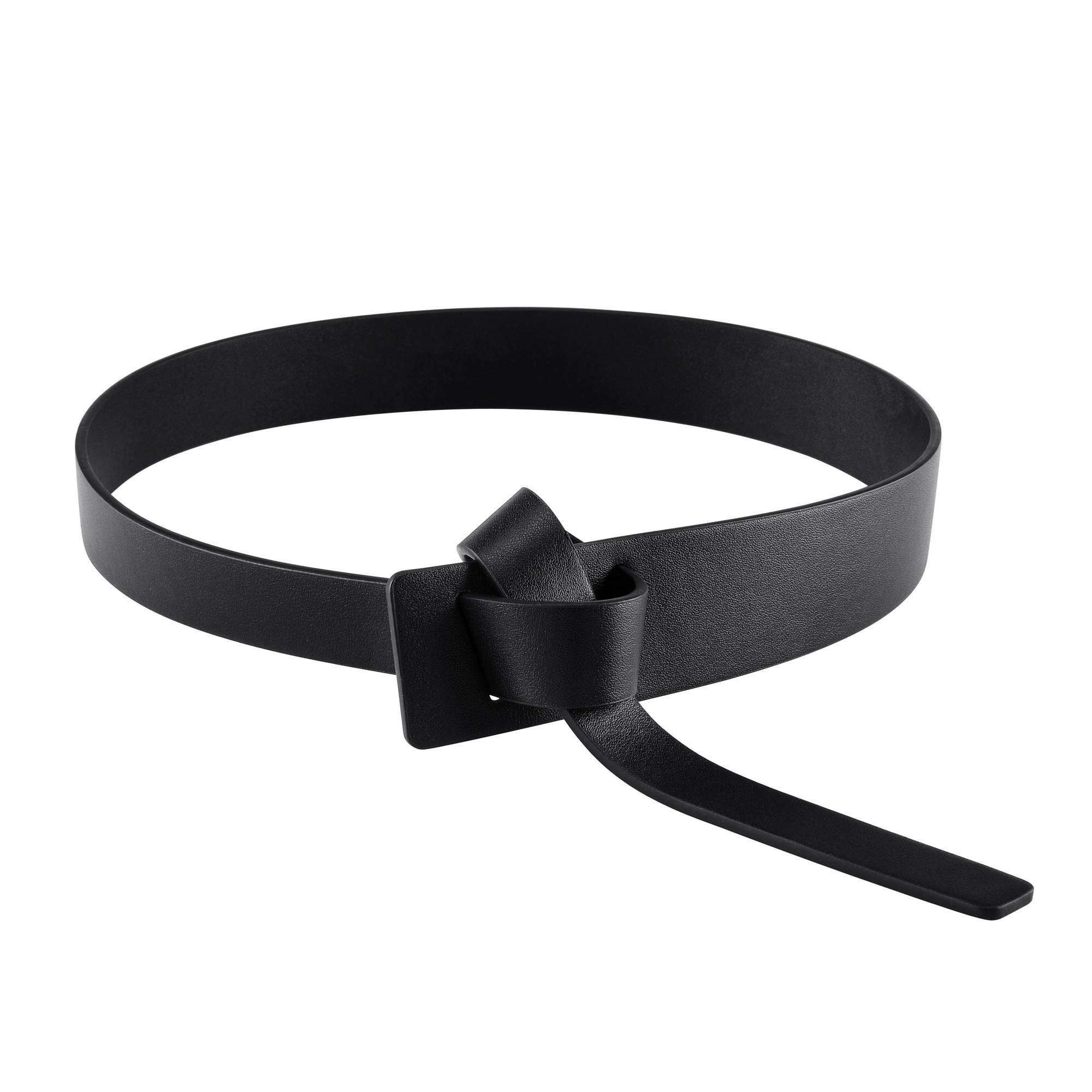 CHIC DIARY Women Fashion Knot Belt for Dress Jeans PU Leather Tie Waist Belt No Buckle Cinch Belt (Black)