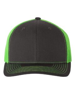 richardson snapback trucker cap, adjustable, charcoal/neon green