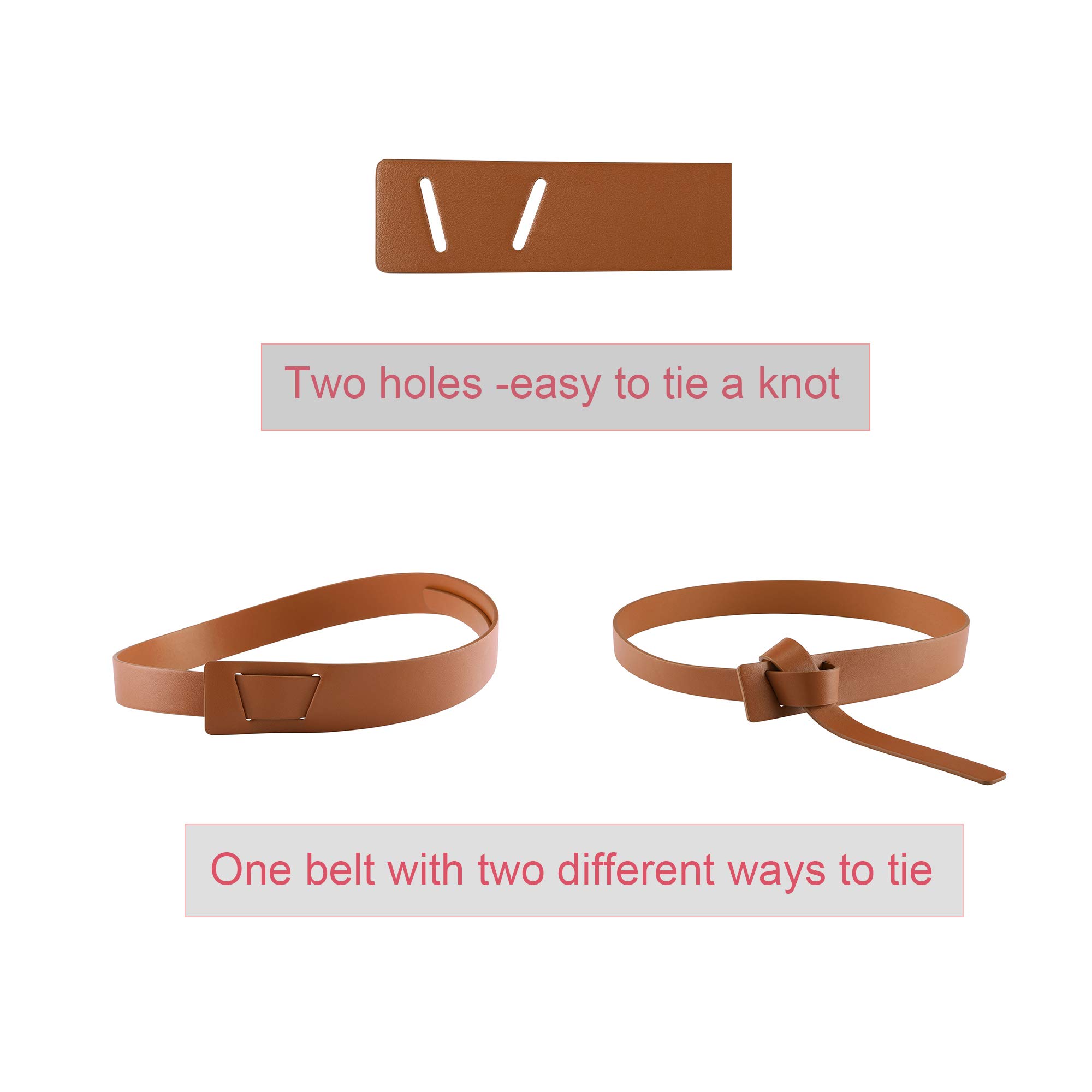 CHIC DIARY Women Fashion Knot Belt for Dress Jeans PU Leather Tie Waist Belt No Buckle Cinch Belt (Coffee)