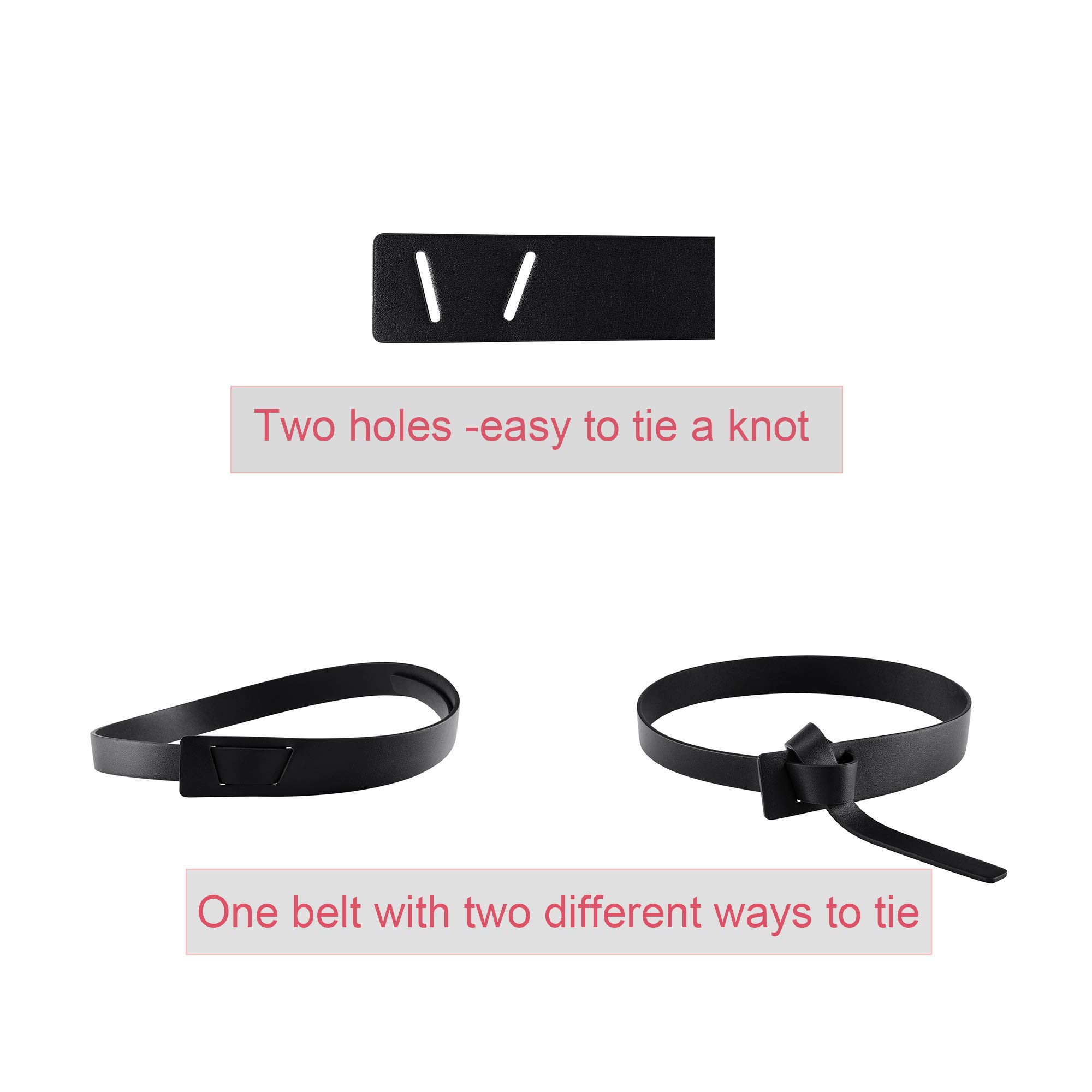 CHIC DIARY Women Fashion Knot Belt for Dress Jeans PU Leather Tie Waist Belt No Buckle Cinch Belt (Black)