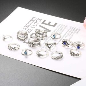 49Pcs Vintage Crystal Knuckle Rings Set Gemstone Boho Stackable Finger Rings Midi Ring for Women Hollow Carved Flowers Gold&Silver Ring Crystal Joint Rings