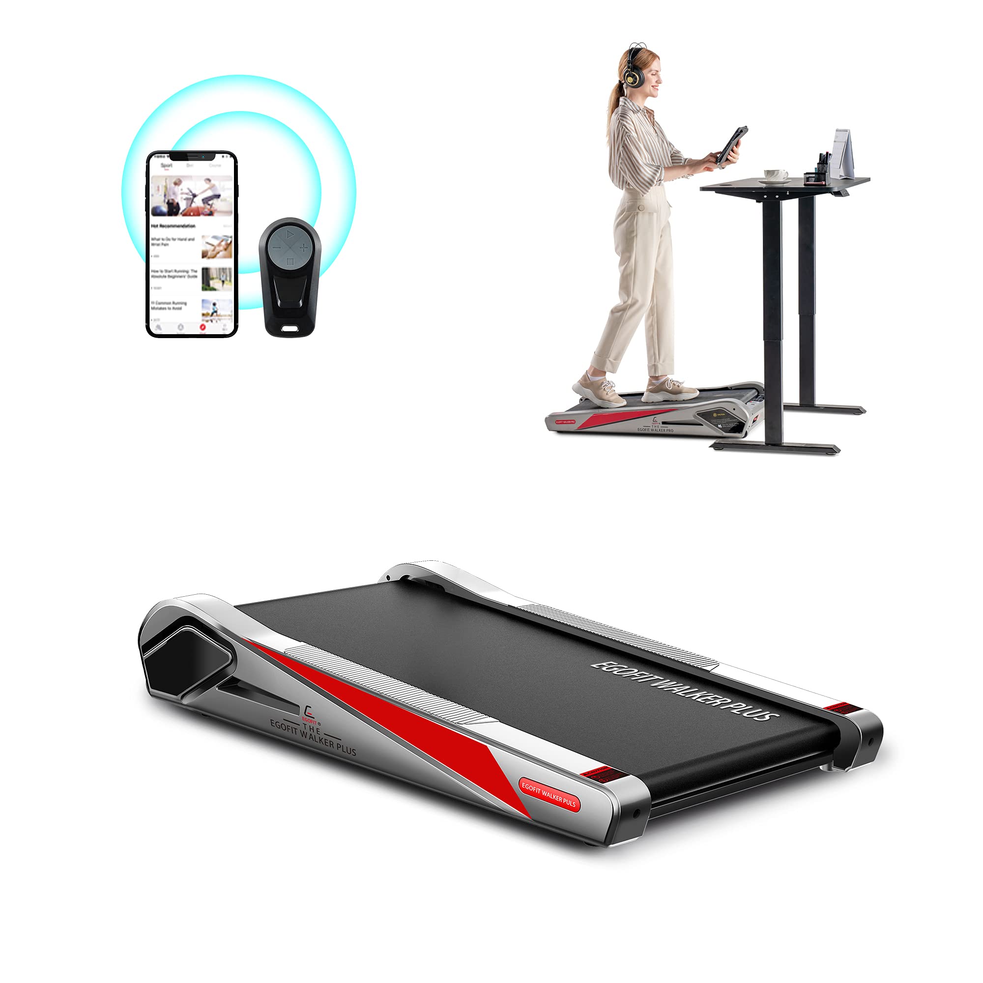 Egofit Walker Pro Small Under Desk Electric Treadmill Walking Machine, Installation-Free with LED Display, Remote Control and APP Control, Compact Fit Standing Desk Exerciser for Home Office Use