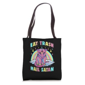 eat trash hail satan kawaii pastel goth possum tote bag