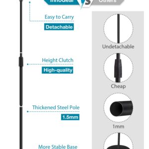 InnoGear Mic Stand, Microphone Stand Floor Detachable Boom Mic Arm Stands with Weighted Round Base, Height Adjustable from 34" to 60" for Blue Yeti HyperX QuadCast Shure SM58 Samson Q2U Fifine K669B