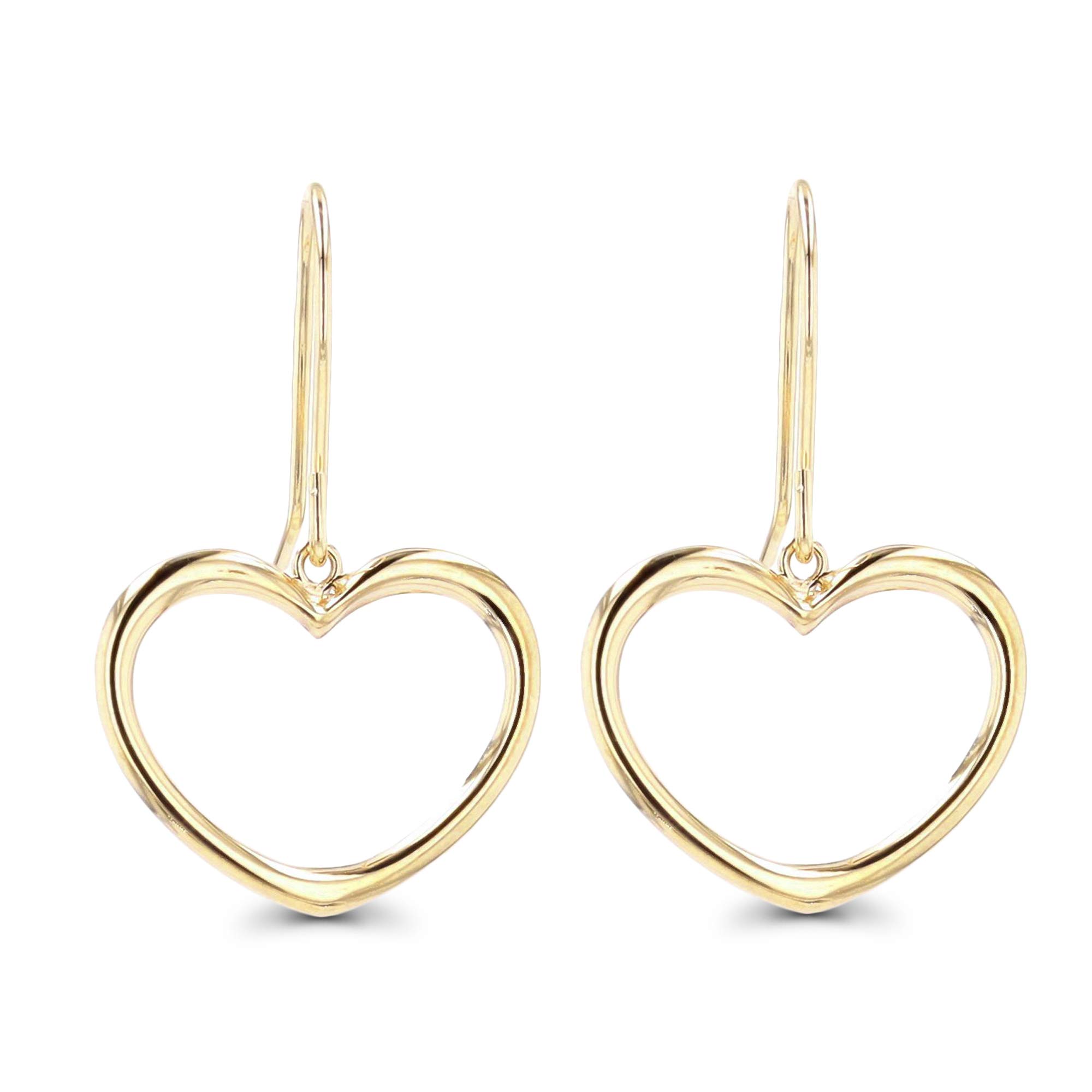 14K Yellow Gold Open Heart FishHook Earring