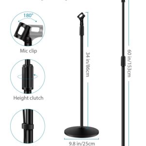 InnoGear Mic Stand, Microphone Stand Floor Detachable Boom Mic Arm Stands with Weighted Round Base, Height Adjustable from 34" to 60" for Blue Yeti HyperX QuadCast Shure SM58 Samson Q2U Fifine K669B