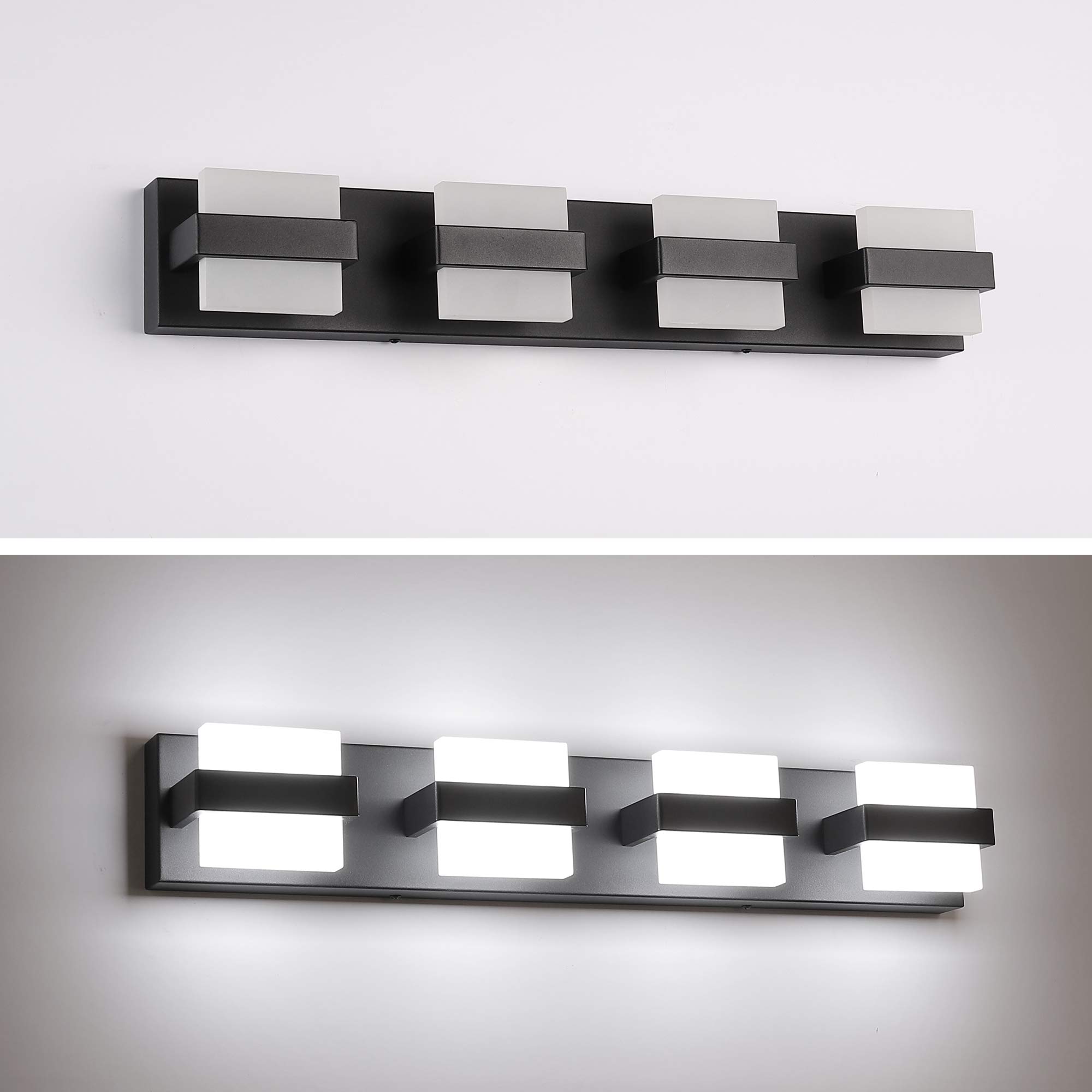 SOLFART Dimmable LED Bathroom Modern Vanity Lights Over Mirror 4 Lights Acrylic Black Bath Wall Lighting(7248-4T-WHL-BK)