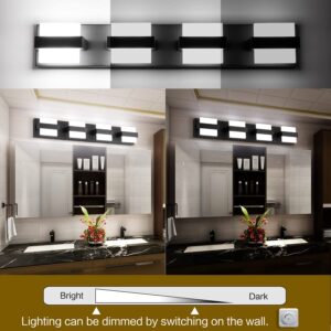 SOLFART Dimmable LED Bathroom Modern Vanity Lights Over Mirror 4 Lights Acrylic Black Bath Wall Lighting(7248-4T-WHL-BK)