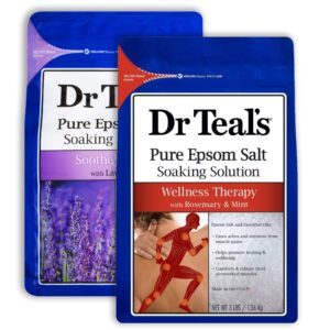 Dr Teal's Epsom Salt Bath Combo Pack (6 lbs Total), Soothe & Sleep with Lavender, and Wellness Therapy with Rosemary and Mint