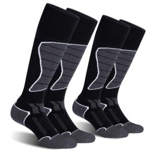 celersport 2 pack women's ski socks for skiing, snowboarding, cold weather, warm thermal socks winter performance socks, black+dark grey, medium