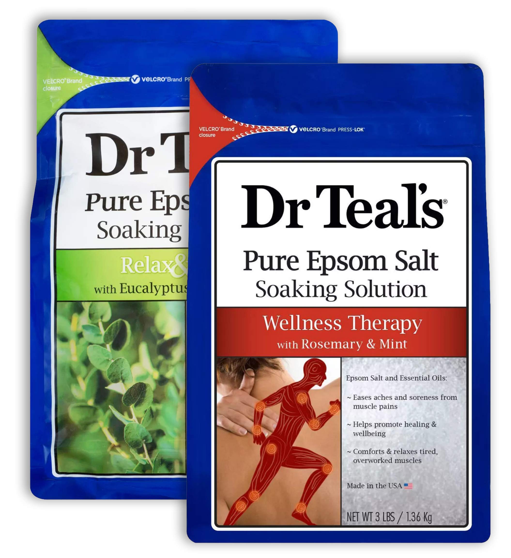 Dr. Teal's Salt Bath Soak Variety Gift Set (2 Pack, 3lbs Ea.) - Relax & Relief Eucalyptus & Spearmint, & Wellness Therapy Rosemary & Mint - Blended with Pure Epsom Salt - Relieve Stress at Home