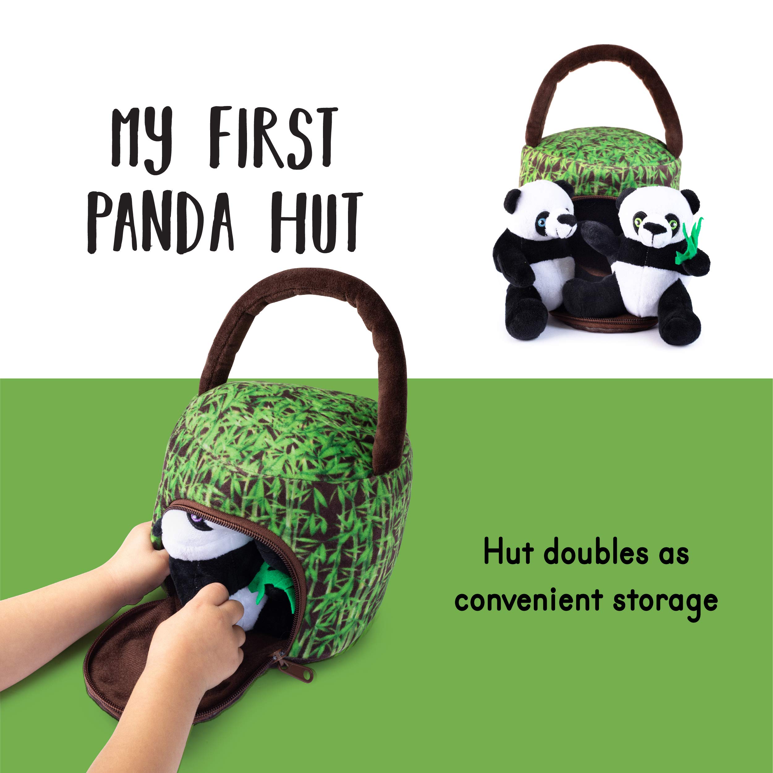 My Talking Plush Panda’s Hut Plush Toy Set | Includes 4 Talking Soft Plush Pandas | with A Plush Panda Hut Shaped Carrier | Great Gift for Baby and Toddler Boys or Girls