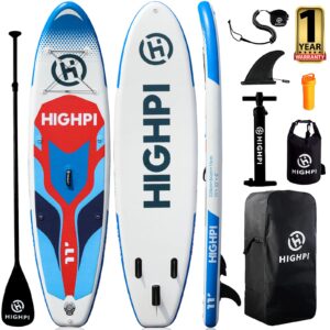 highpi inflatable paddle boards, 11'x33''x6'' sup for adults&youth, stand up paddle boards with accessories, anti-slip deck, stable durable lightweight, suitable for yoga fishing traveling