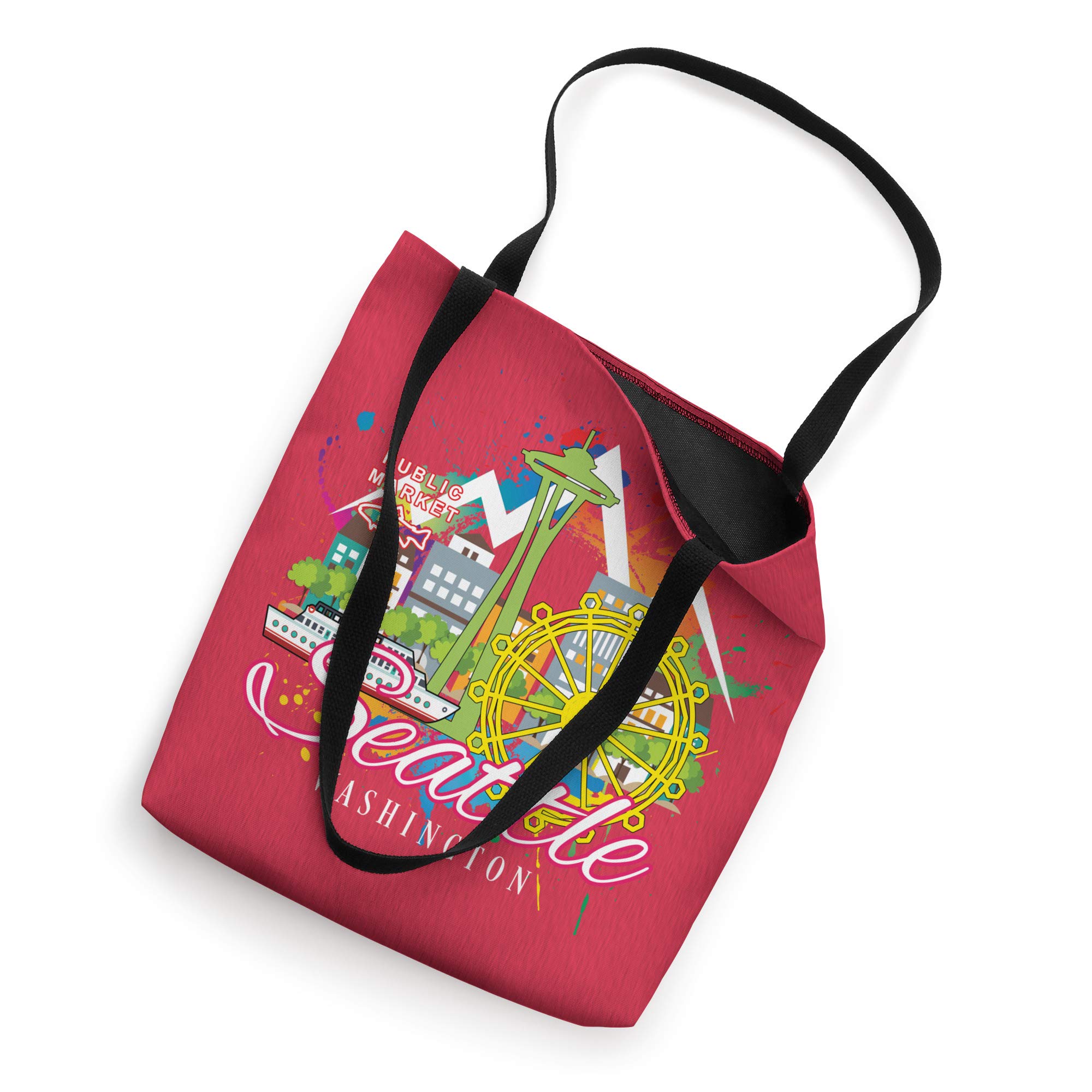 Seattle Washington Skyline Space Needle - Pink - Fashion Tote Bag