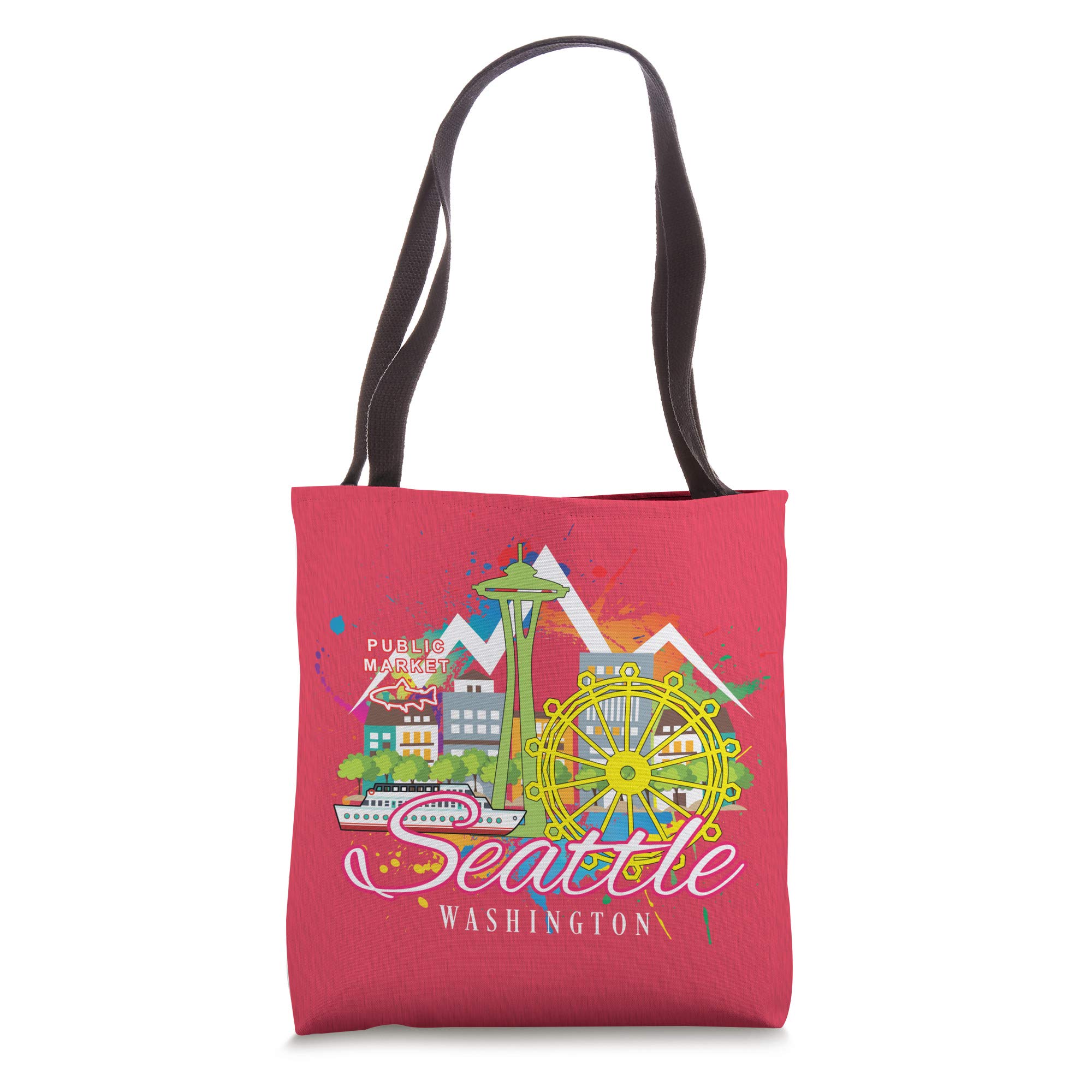 Seattle Washington Skyline Space Needle - Pink - Fashion Tote Bag