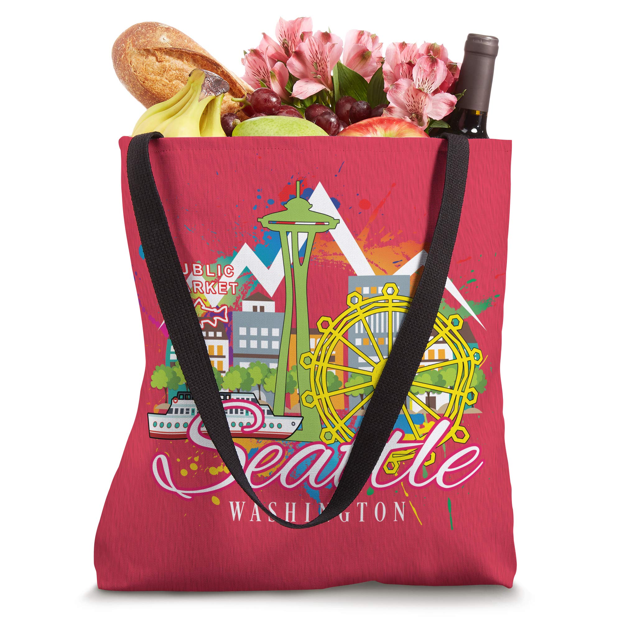 Seattle Washington Skyline Space Needle - Pink - Fashion Tote Bag