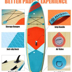 HIGHPI Inflatable Stand Up Paddle Board 11'x33''x6'' Premium SUP W Accessories & Backpack, Wide Stance, Surf Control, Non-Slip Deck, Leash, Paddle and Pump, Standing Boat for Youth & Adult