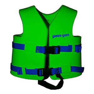 trc recreation super soft child size small life jacket uscg approved vinyl coated foam swim vest for kids swimming pool and beach gear, fierce green