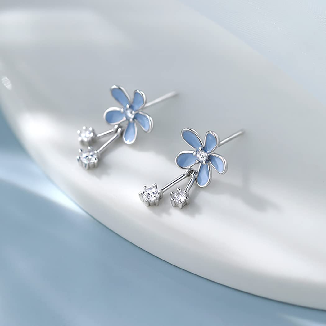 SLUYNZ 925 Sterling Silver Pretty Flowers Earrings Studs for Women Teen Girls Elegant CZ Flowers Studs Earrings (A-Silver)