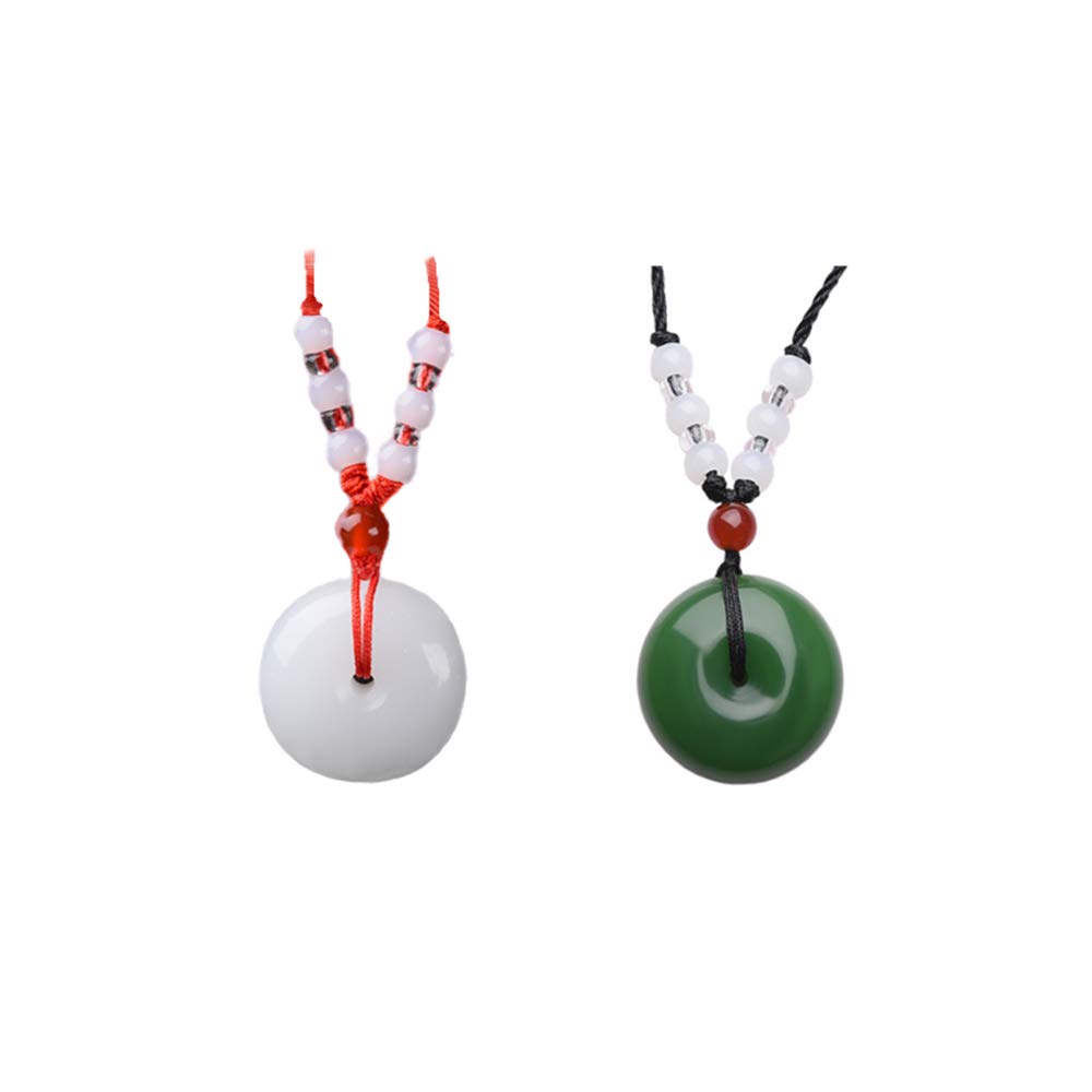 Fuqimanman2020 2pcs 25mm Circle Donut Healing Crystals Necklace Lucky Coin Pendant Necklace Chinese Style Adjustable Rope