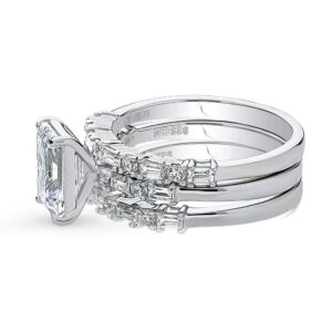 BERRICLE Sterling Silver Solitaire Wedding Engagement Rings 2.1 Carat Emerald Cut Cubic Zirconia CZ Art Deco Ring Set for Women, Rhodium Plated Size 9