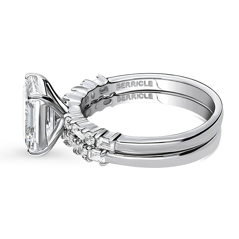 BERRICLE Sterling Silver Solitaire Wedding Engagement Rings 2.1 Carat Emerald Cut Cubic Zirconia CZ Art Deco Ring Set for Women, Rhodium Plated Size 6