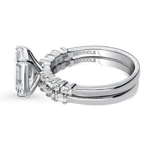 BERRICLE Sterling Silver Solitaire Wedding Engagement Rings 2.1 Carat Emerald Cut Cubic Zirconia CZ Art Deco Ring Set for Women, Rhodium Plated Size 5