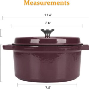 Enameled Cast Iron Dutch Oven, 4 Quart Dutch Oven Pot with Lid, Dutch Oven Suitable for Bread Baking, Oven Safe Dutch Oven Pot with Loop Handles, Non-stick Enamel Coated Cookware, Wine Red