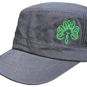 Lucky Irish St Patrick's Day Womans Short Brim Baseball Hat Featuring a Celtic Design Green Shamrock (Gray w/Green Shamrock)