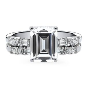 BERRICLE Sterling Silver Solitaire Wedding Engagement Rings 2.1 Carat Emerald Cut Cubic Zirconia CZ Art Deco Ring Set for Women, Rhodium Plated Size 6