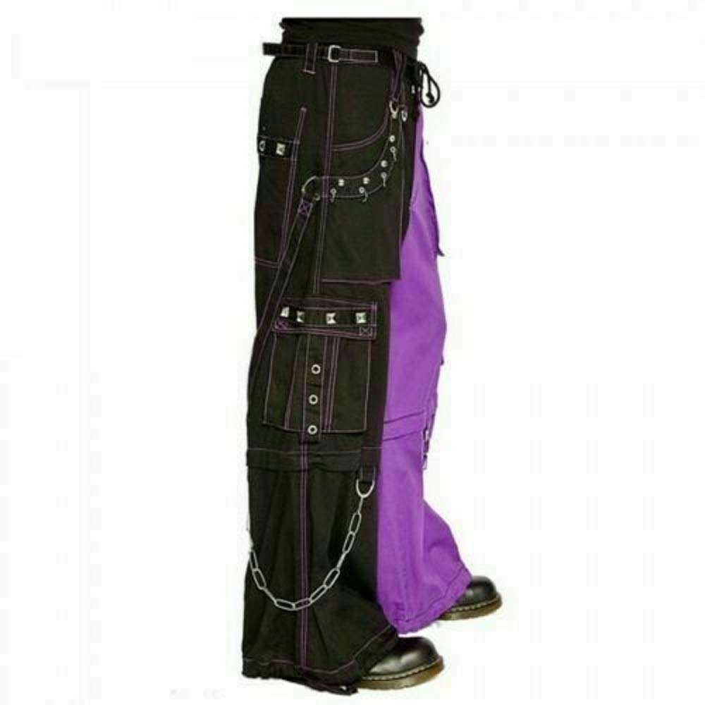 Gothic Bondage Men Pant Alternative Punk Rock Purple/Black Emo Trouser Pant Shorts/USA (Small)