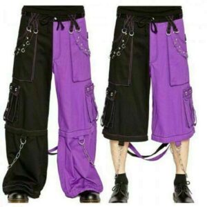 Gothic Bondage Men Pant Alternative Punk Rock Purple/Black Emo Trouser Pant Shorts/USA (Small)